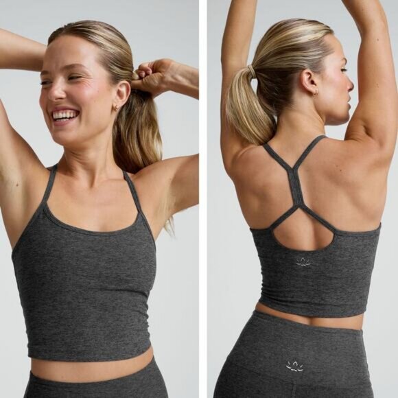 BEYOND YOGA Spacedye Slim Racerback Cropped Tank Size XS Black Charcoal - Picture 1 of 5